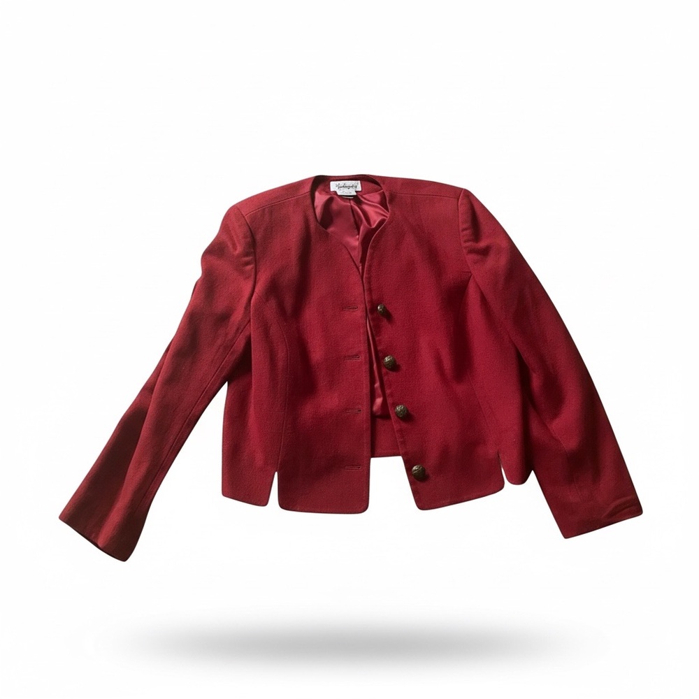 Vintage Worthington Deep Wine Red Collarless Button Jacket - 16 - Picture 4 of 7